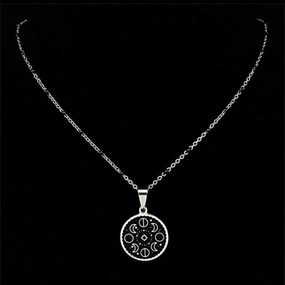 Moon Phase Medallion Waxing Waning Gibbous Crescent Full Astronomy Coin Necklace - Picture 6 of 7